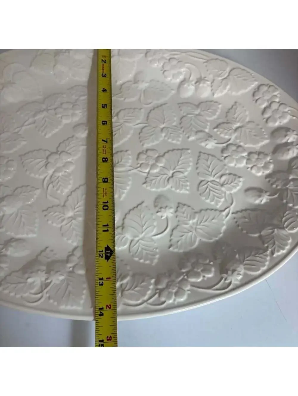 Large Vintage Made in Portugal White Embossed Strawberry Vine Serving Platter